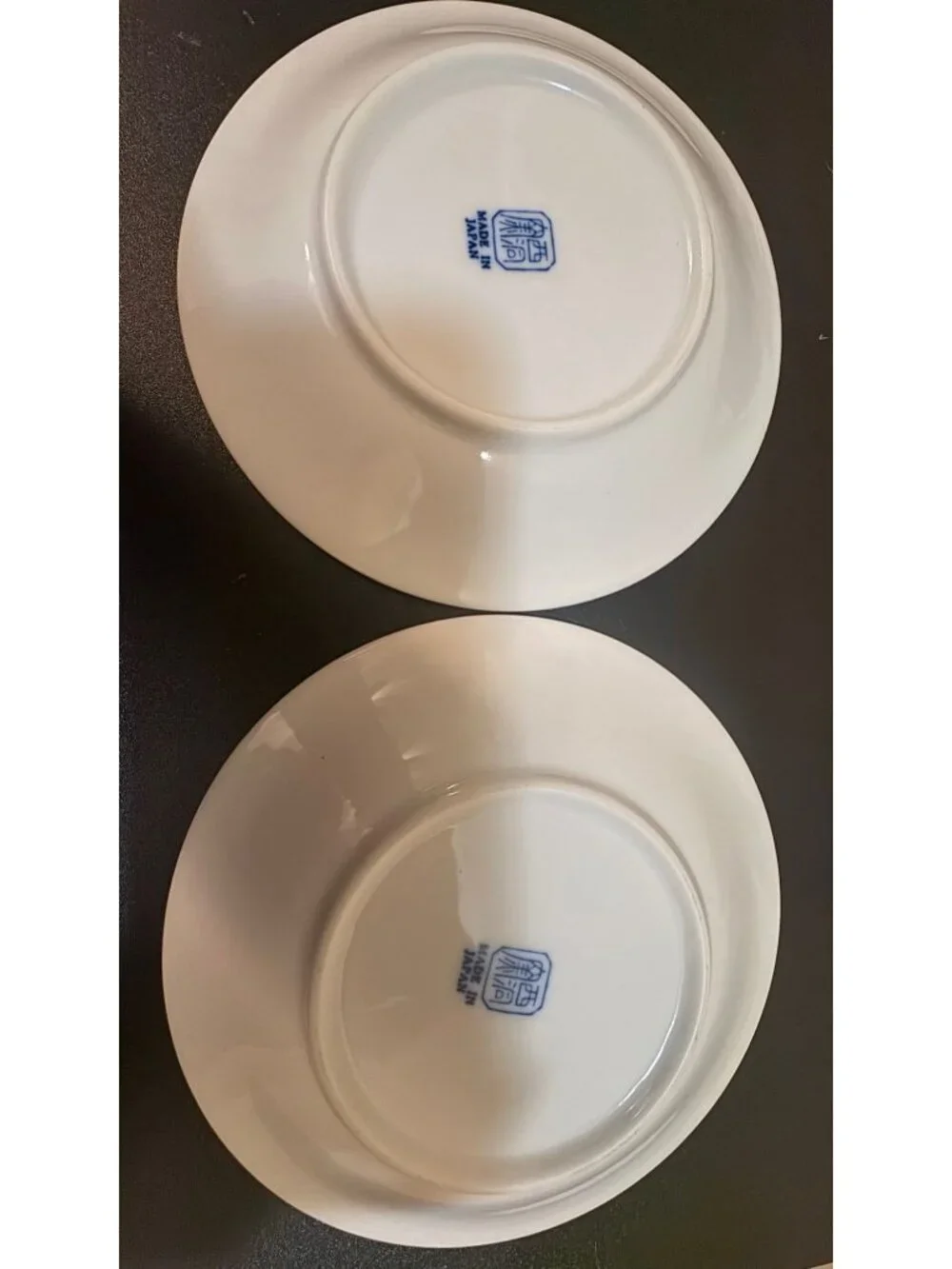 Vintage Japanese porcelain set of 4 plates, blue and white floral